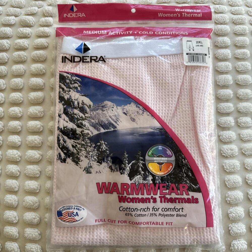 NEW Indera Women's WARMWEAR Pink Long Drawers-Super-Soft Thermal Sz 2XL 46-48